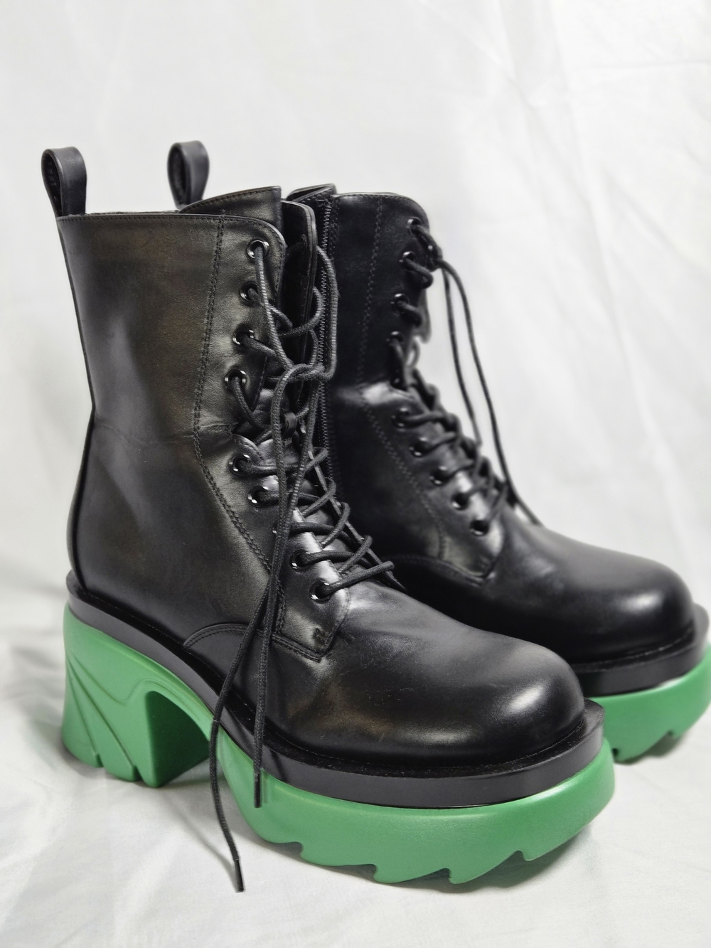 EGO Wide Fit Chunky Green Sole Biker Boots US 9 UK 7